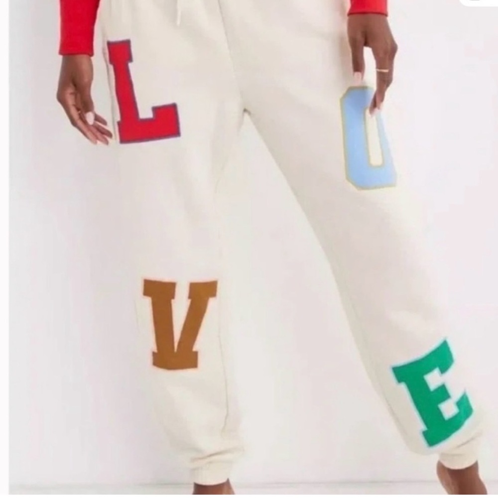 Aerie Cream Sweatpants with Colorful Lettering